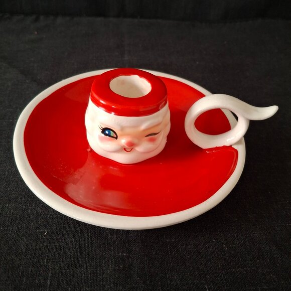 Vintage 1961 Holt Howard Ceramic Christmas Winking Santa Candle Holder MIJ - Picture 2 of 8